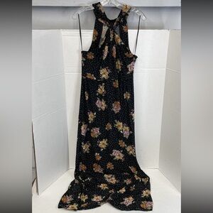 Free People Boho Black Floral Maxi Halter Dress. Size L